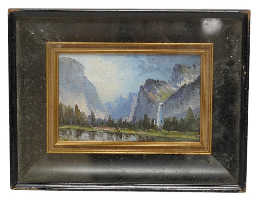 Arthur W. Best (American, 1859-1935), oil on canvas, 'Yossemite Valley, San Francisco', inscribed verso and dated 1912, 8 x 13cm. Condition - fair